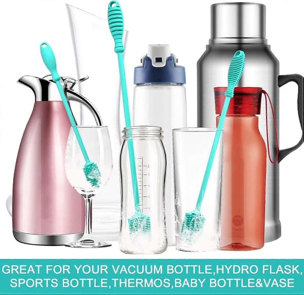 Silikonipullonpesuharja 3 kpl:n sarja Pitkävartiset pullonpesuharjat kapeakaulaisille astioille, vesipulloille, termospulloille, Hydro Flask -pulloille, kahvimukeille