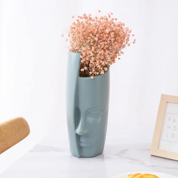 Nordisk Vas Med Mänskligt Ansikte För Torkade Blommor Bukett Blomsterarrangemang Stil2 Grön