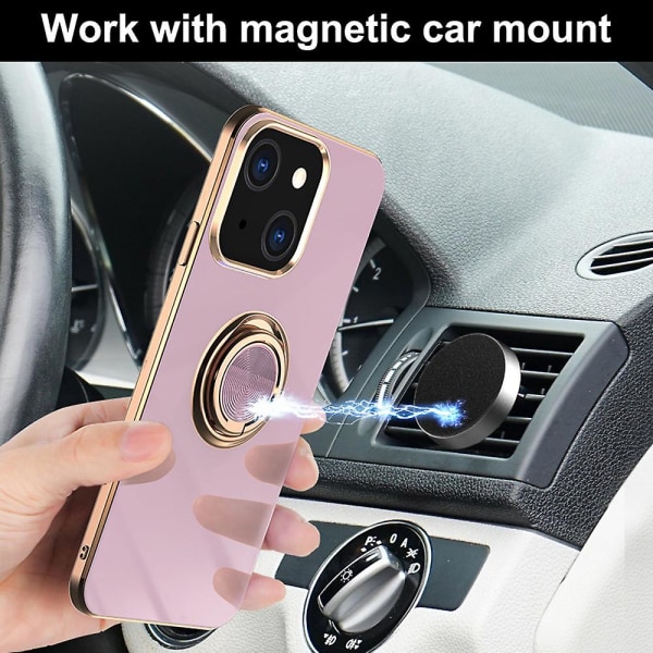 Iphone14 Plus med skärmskydd, plätering Inbyggd 360 rotations magnetisk ring Stativhållare 2st pink