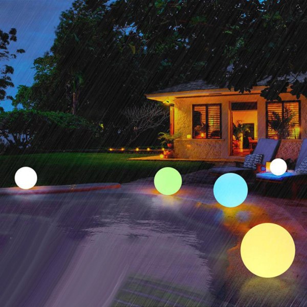 Vattentät RGB LED Markbelysning Boll Lampa Uteplats Trädgård Pool Ljus Dekor 15cm