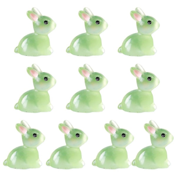Påsk 10 st lysande påskhare miniatyr lysande i mörka kaniner för Fairy Garden Green