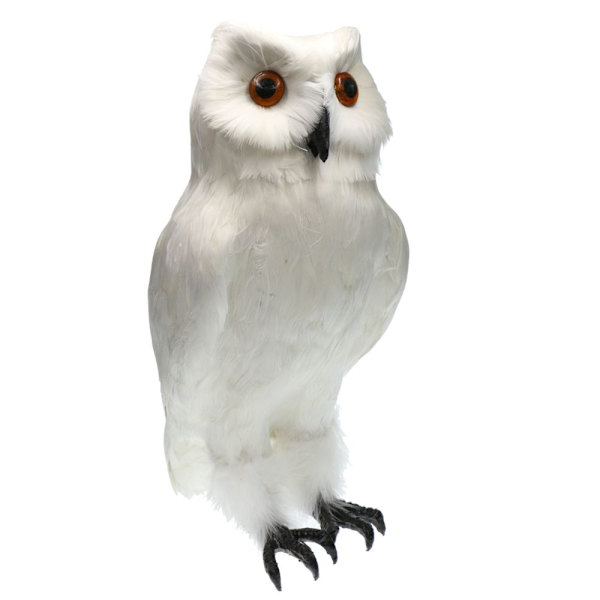 Konstgjord Uggla Fågel Realistisk Fjäder Taxidermy Hem Trädgård Dekor Vit #1