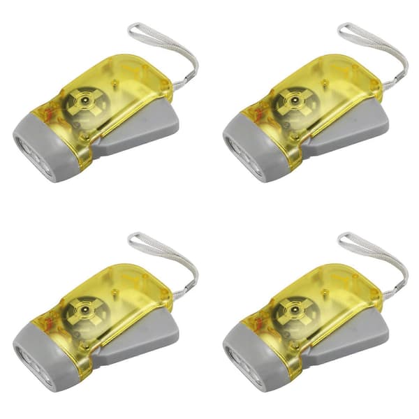 [RM]4X 3 LED Dynamo Wind Up Lommelygte Håndpresse Håndsving NR Camping Yellow