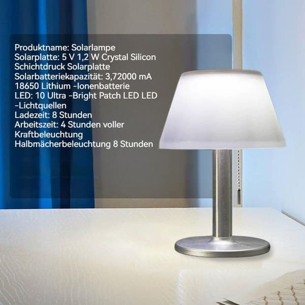 [RM]LED solcellebordlampe utendørslys dimbar IPX4 rustfritt stål plast KLB