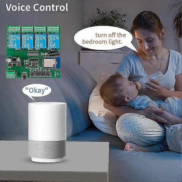 4CH Tuya WiFi Smart Switch Modul, DIY Timer, 85-265V, Virker med Alexa Google Home IFTTT Smart Life White
