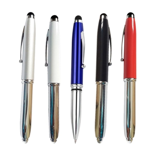 3-i-1 kapacitiv penna och kulspetspenna med Ultra Bright LED-ljus, vit