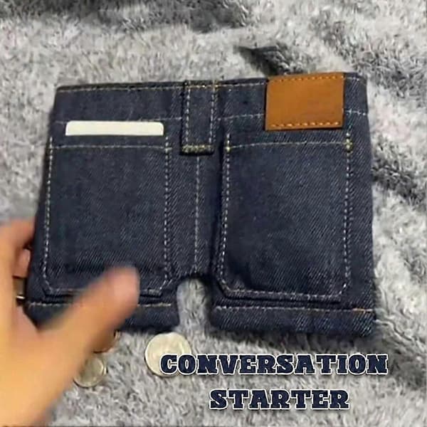 Mini Jeans Lommebok Kompakt og Lett Stilig Denim Liten Kortholder