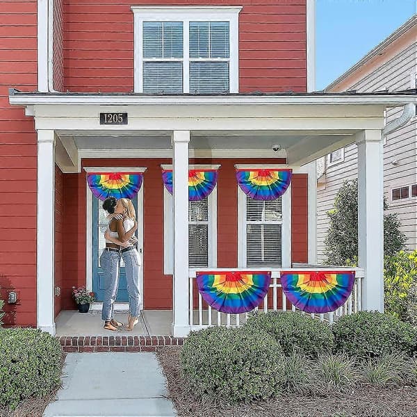 2-pack Regnbågsfärgad Pride-bunting, veckad solfjädersflagga i regnbågsfärger