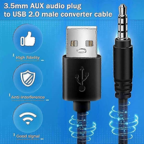 3,5 mm AUX-USB 2.0 -äänikaapeli auton musiikkilaitteisiin Black