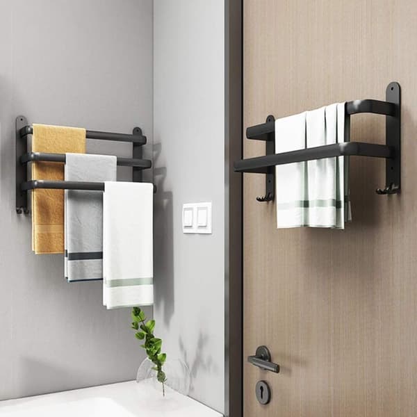 Black Bathroom Towel Bar - Wall Mounted Self-Adhesive Towel Rack - Waterproof with Hook (50cm, Three Bars)[RM]