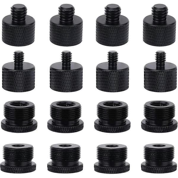 16 stk. sæt mikrofonstativ gevindadapter sæt 1/4, 3/8 han til 5/8 hun mikrofonstativ fastgørelsesskrue adapter overførsel Black