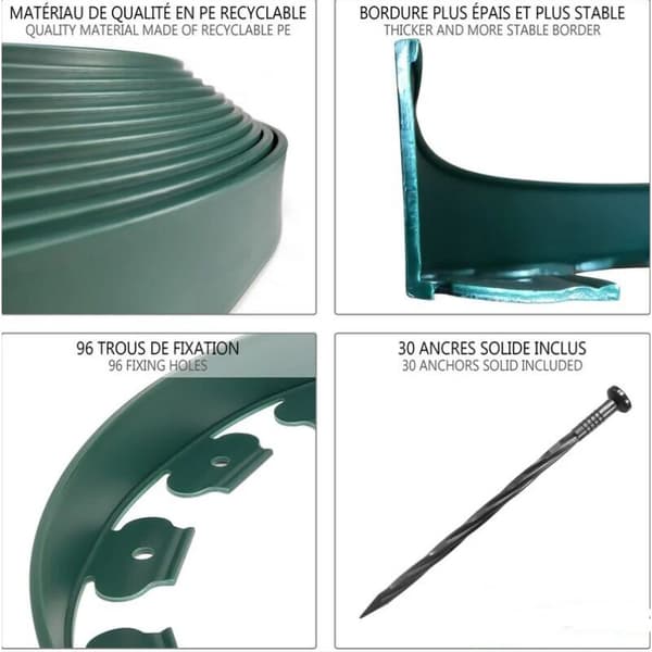 [RM]Flexible garden edging in plastic 20m with 60 green stakes - DENUOTOP