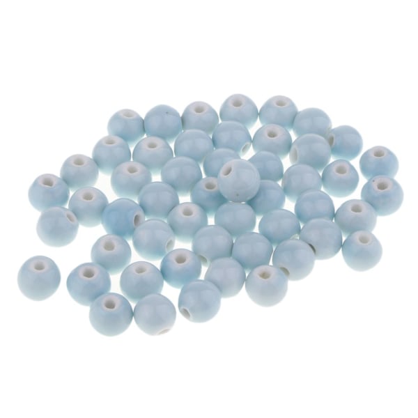 50st lösa keramiska pärlor Berlocker för smyckenstillverkning ljusblå 10mm