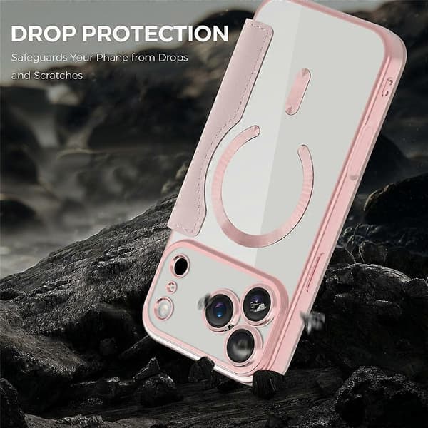 Kompatibelt deksel for iPhone 17 Pro Max, kompatibelt med MagSafe, rombemønstret PU-skinn Pink