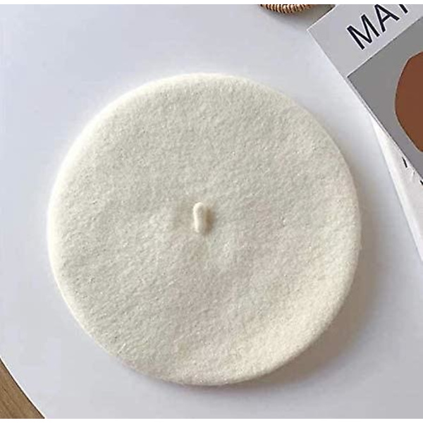 Dam Ull Basker Hatt Fransk Stil Enfärgad Ull Baskrar För Vuxna - Basker - Konstnärshatt Beige