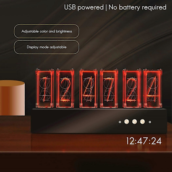 [RM]6 Bit RGB Imitation Tube Clock 24h Multi Display Mode Desk Clock Power Failure Memory Digital LED Clock
