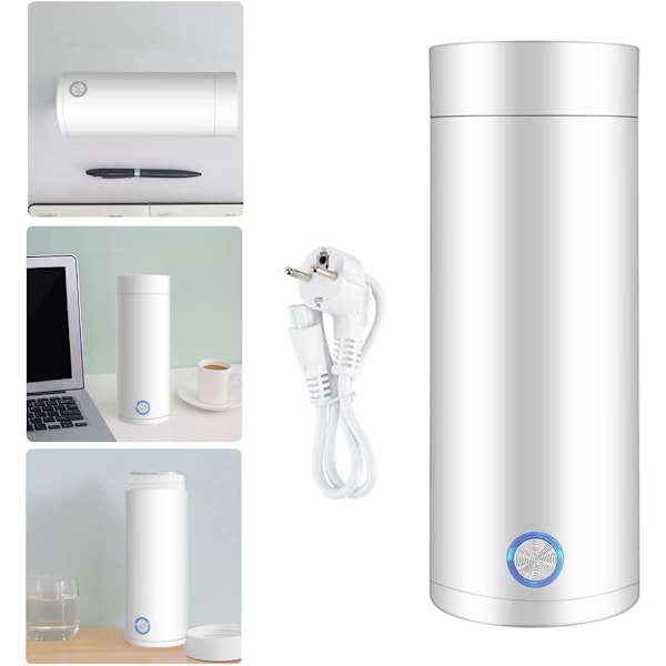 Mini-keitin ja termospullo, kannettava sähkökeitin, kannettava sähköinen matkakuumavesipullo White