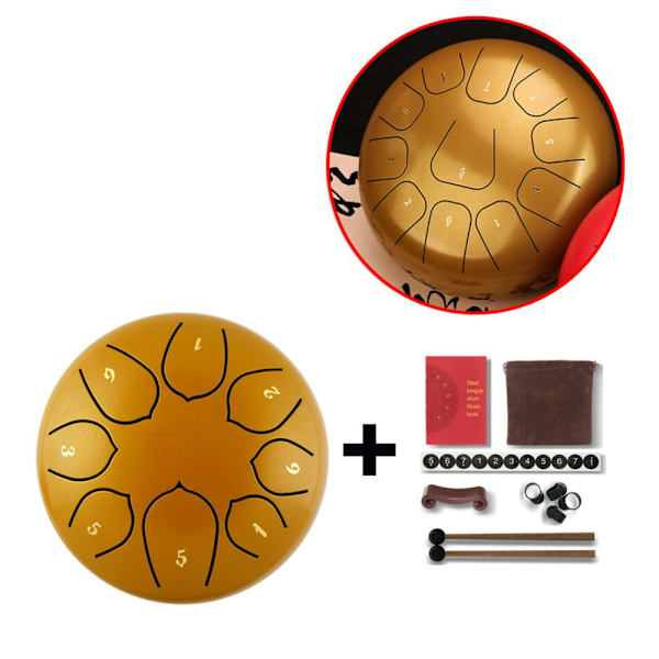 6 Tum Stål Tongue Drum C-Dur 8 Toner Gyllene Handtrumma