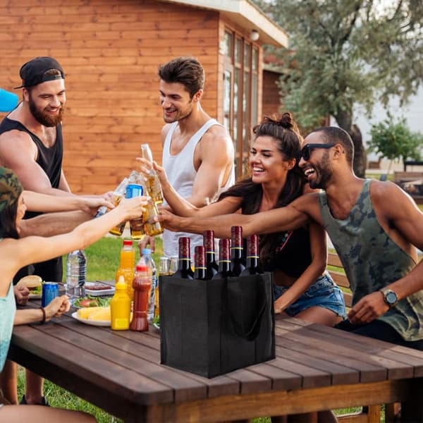 Reusable Wine Bottle Bag with Black Compartments and Handles 27 x 27 x 18 cm