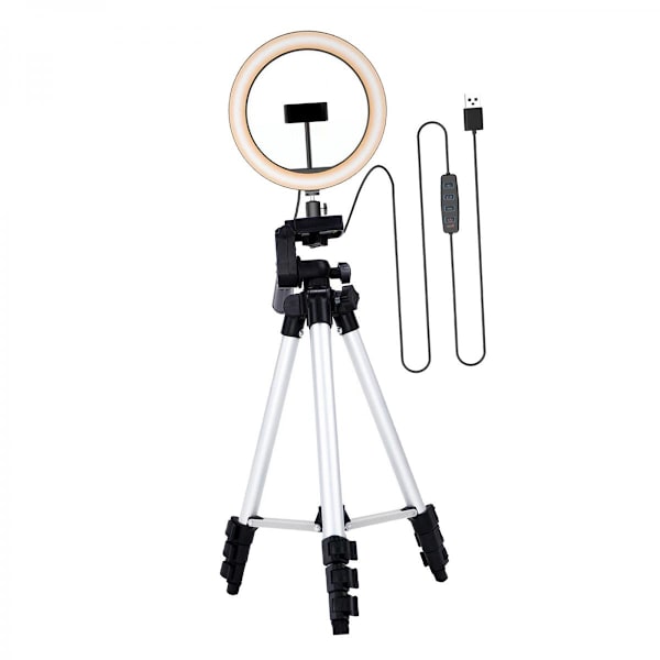 Pro LED Ring Light Kit med Stativhållare Dimbar Ringlampa för Smink Silver