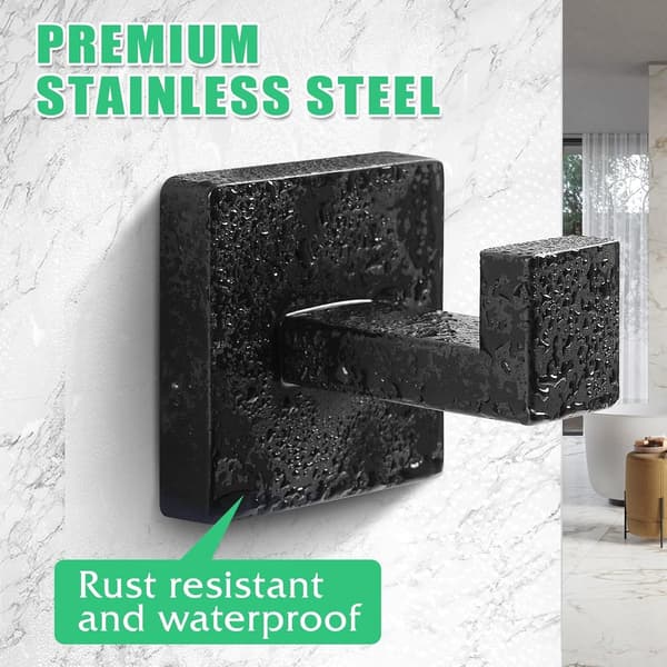 [RM]Stainless Steel Heavy Duty Wall Mounted Square Towel Hooks Coat Hooks for Bathroom, Kitchen, Bedroom Matte Black 2-Pack