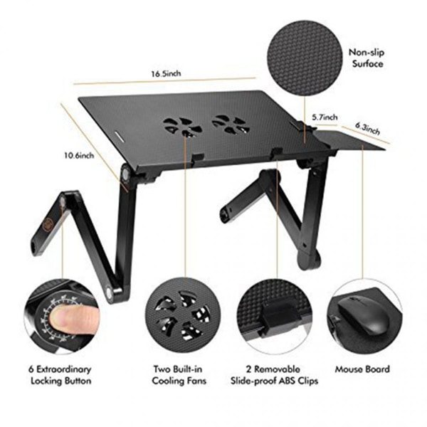 JUSTERBART LAPTOPBORD LAPTOPSTÄLL 360 GRADERS ROTATION Svart
