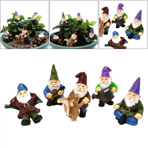 Set med 5 Mini Resin Trädgårdslandskaps Ornament Utomhusdekoration Fe Miniatyr