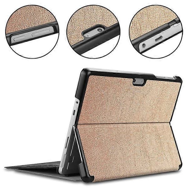 Kompatibel for Microsoft Surface Go 4-deksel, sammenleggbart PU-skinnstativ, full beskyttelsesdeksel PinkGold