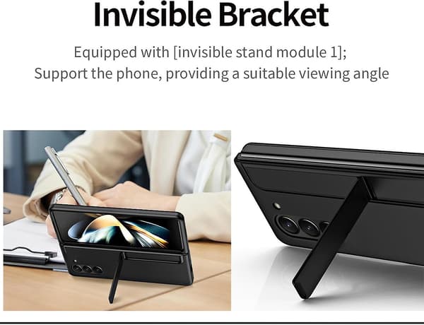 [RM]Case for Samsung Galaxy Z Fold 6 with S Pen, Replaceable S Pen Holder & Kickstand, Matte PC, Shockproof Full Body Protection black