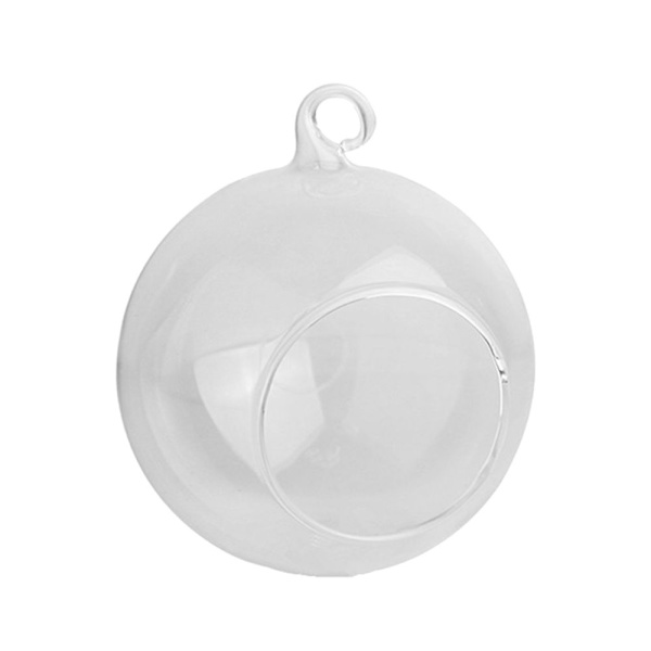 Glaskula Hängande Tekanna Ljusstake Blomkruka 8cm Rund Bas (Svart)