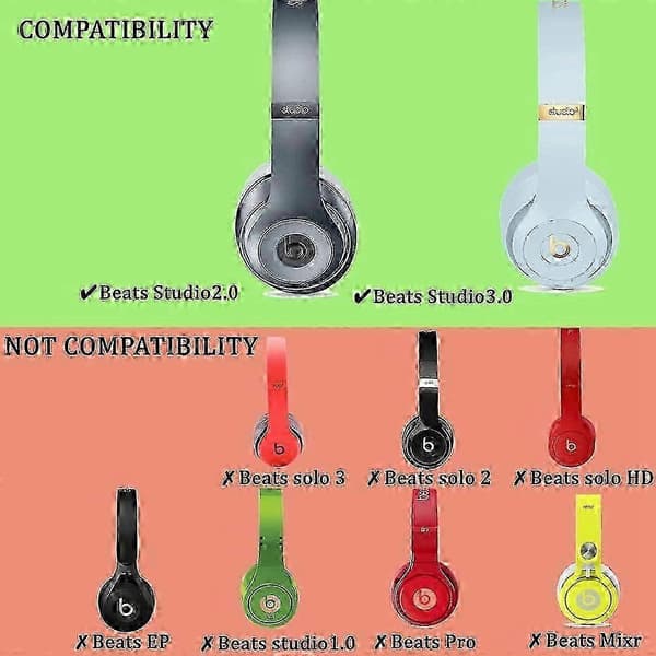 Erstatningsørepuder til Beats Studio 2 Studio 3 hovedtelefoner Blødt hukommelsesskum pudebetræk sort