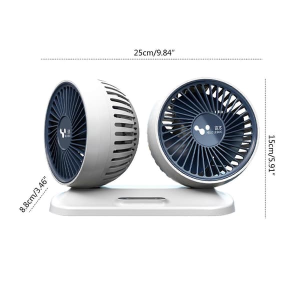 Dobbelt bilventilator til hoved 360 grader justerbar i bilens instrumentbræt Stille lille ventilator USB Auto Sommer Køleventilator Sort Black