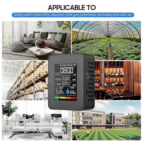 [RM]5-i-1 CO2-måler 400-5000 PPM Sensor Karbondioksiddetektor Luftkvalitetsmonitor CJY Black