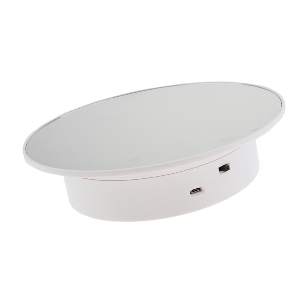 Roterande glasställ med USB-smyckesdisplay / Batteridriven 360 Sammet / Spegeltopp Vit Spegelbas