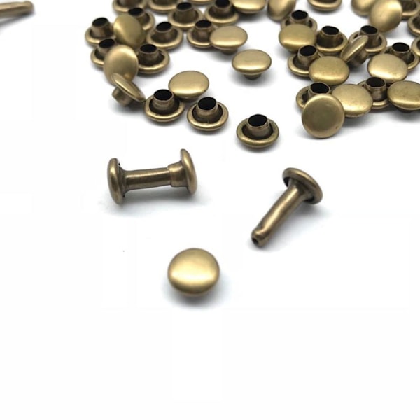 100 Set Dubbla Nitar Studs för Väskor Skor Läder 6x10mm Brons