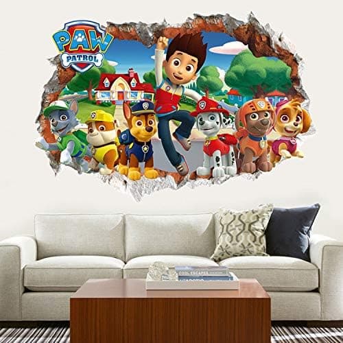 [RM]Paw Patrol 3D Wall Sticker for Boys and Girls, 3D Broken Wall Sticker