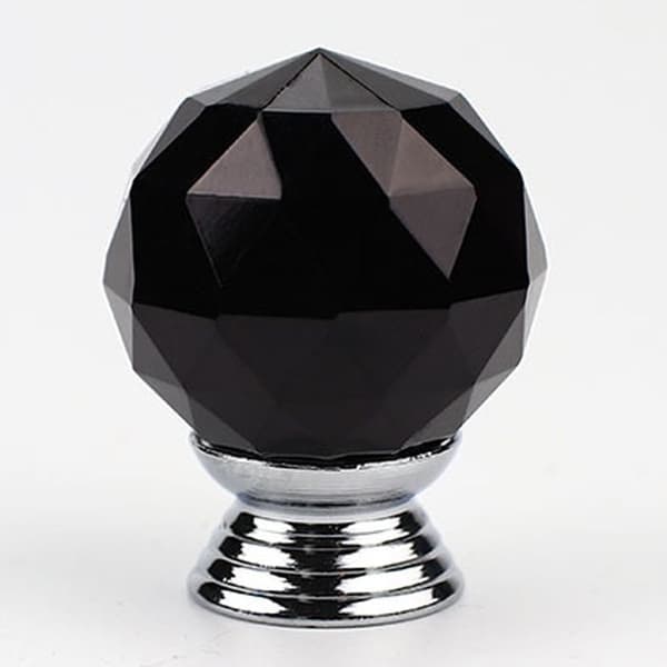 Sæt med 10 dørknopper, 30 mm diameter, sort krystal, runde glasskabsknopper, dekorative knopper