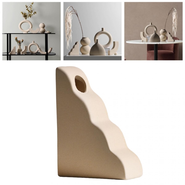 Modern Vit Keramisk Blomvas Skrivbord Matt Oregelbunden Blomsterarrangemang E