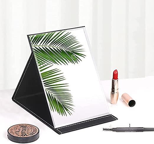 1 stk. PU-læder foldbart makeup-spejl - Foldbart bord-makeup-spejl til rejser, skønhed (25,5*18 cm)