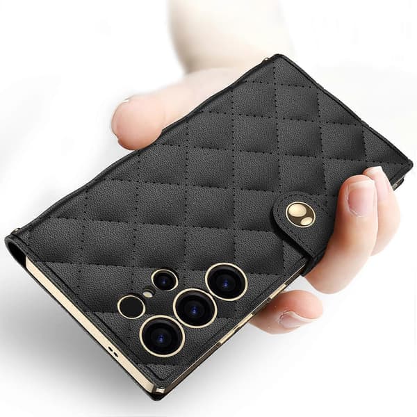 GKK Plated Diamond Pattern Leather Case With Crossbody Chain