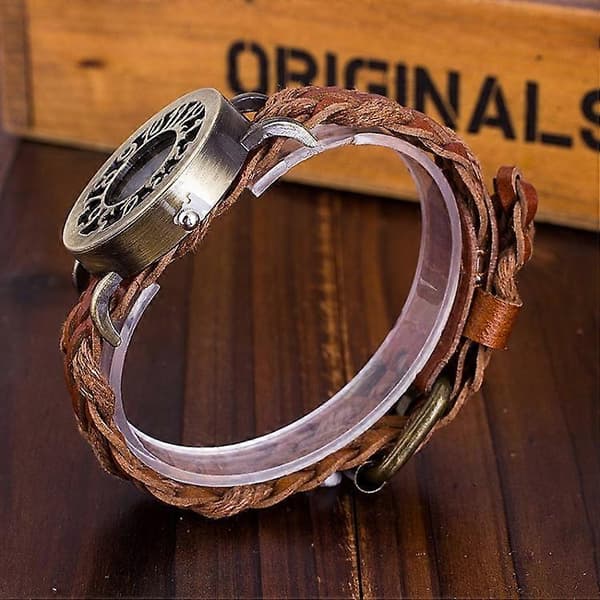 Retro hult hoved koskind vævet armbåndsur til kvinder White