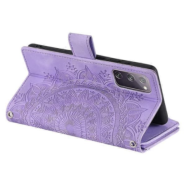 Til Samsung Galaxy S20 FE 4G / 5G Multi-Card Totem Lynlås Læder Telefoncover Purple