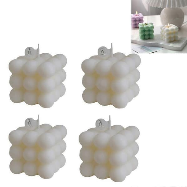 Doftljus i bubbelkubform - Vit - 4-pack