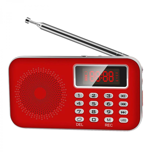 Bärbar högtalare FM AM Radio USB TF-kort MP3-spelare Röd LED-ficklampa