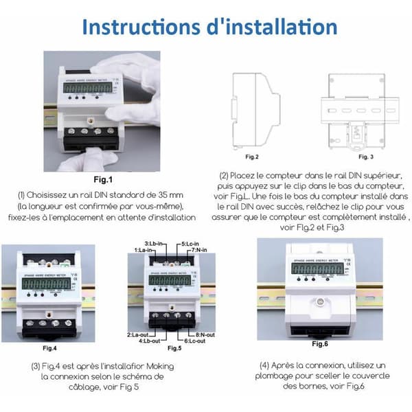 [RM]Three-phase energy meter, digital electricity meter with flame-retardant ABS housing for improved protection, backlit LCD screen provides clear readings
