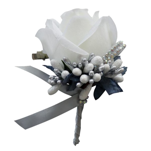 Stimulering Rose Flower Brosch Vit och Silvergrå Bröllop Corsage Pin