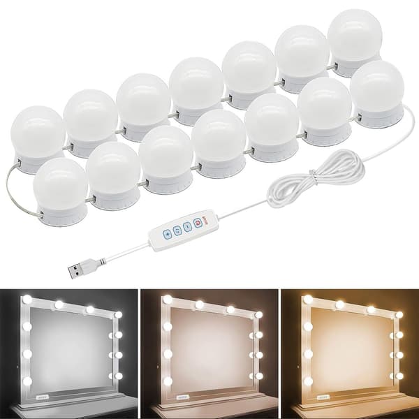 [RM]LED Vanity Mirror Lights, Hollywood Style Makeup Vanity Lights with 14 Dimmable Bulbs, Adjustable Color & Brightness, USB Cable, Mirror