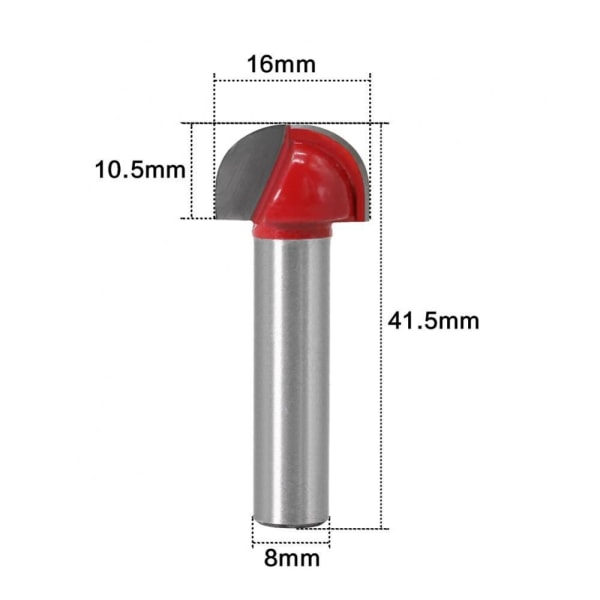 8mm Skaft Rundnos Bay Core Core Box Överfräs 16mm Diameter Bits Diameter Skärare