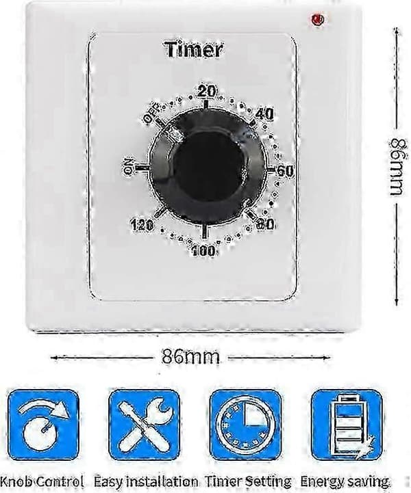 [RM] 120-minutters nedtællingstimer-kontakt, AC 220V 15A mekanisk timer-stik, 86 panel tidsstyringsknap (PrettyJ)