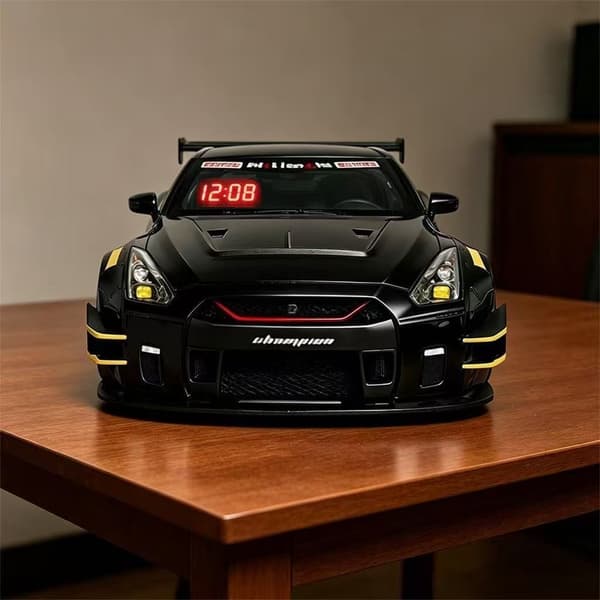 Superväckarklocka med LED-lampor för bilfantaster och barnrumsinredning Black alloy model